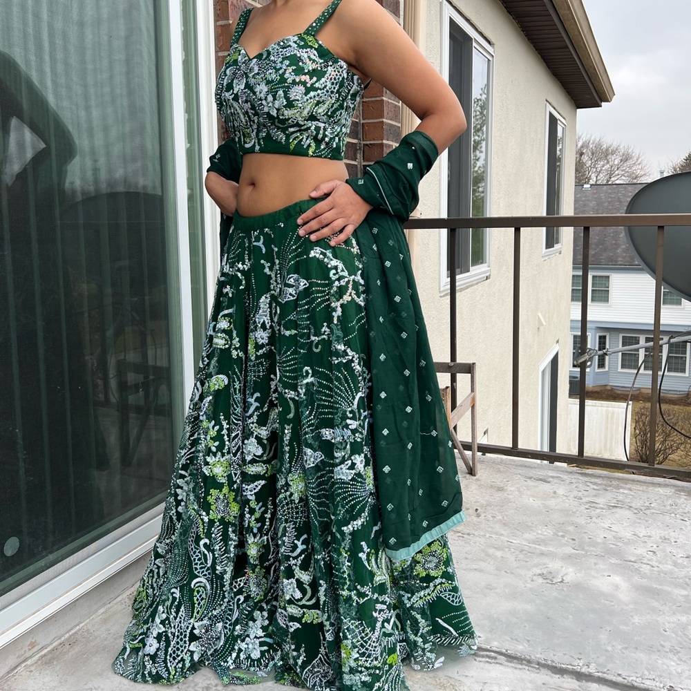 Dark green sequins lehenga